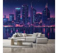 Generico Carta da Parati Città, 230X180cm, Carta da Parati Tessuto Non Tessuto Vista Notturna Vaporwave, Camera da Letto Decorazioni Parete Soggiorno Decorazione Cucina Décor EL&D40