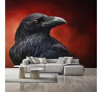 Generico Carta da Parati Corvo, 366X250cm, Carta da Parati Tessuto Non Tessuto Corvo Gotico Nero e Rosso, Camera da Letto Decorazioni Parete Soggiorno Decorazione Cucina Décor D27