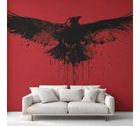 Generico Carta da Parati Corvo, 450X215cm, Carta da Parati Tessuto Non Tessuto Corvo Nero e Rosso, Camera da Letto Decorazioni Parete Soggiorno Decorazione Cucina Décor EL&D60