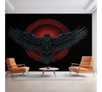 Generico Carta da Parati Corvo Vichingo, 150X105cm, Carta da Parati Tessuto Non Tessuto Mitologia Norrena Nero e Rosso, Camera da Letto Decorazioni Parete Soggiorno Decorazione Cucina Décor EL&D42