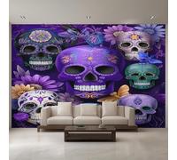 Generico Carta da Parati Cranio Viola, 250X175cm, Carta da Parati Tessuto Non Tessuto Teschio di Zucchero Giorno dei Morti, Camera da Letto Decorazioni Parete Soggiorno Decorazione Cucina Décor EL&D54
