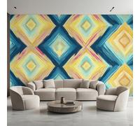 Generico Carta da Parati Diamante a Griglia, 260X175cm, Carta da Parati Tessuto Non Tessuto Giallo Blu Diamante Geometrica, Camera da Letto Decorazioni Parete Soggiorno Decorazione Cucina Décor EL&D55