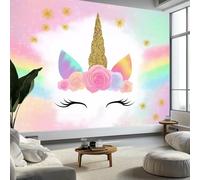 Generico Carta Da Parati effetto 3D Fumetto Animali Unicorno Arcobaleno, Carta da Parati Panoramica Decorativa Rosa Chiaro - per Soggiorno Corridoio Ufficio 150 x 105 cm (L x A)
