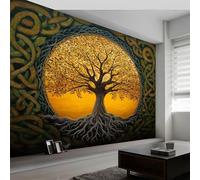 Generico Carta Da Parati effetto 3D Squisito Misterioso Albero Della Vita, Carta da Parati Panoramica Decorativa Oro - per Soggiorno Corridoio Ufficio 150 x 105 cm (L x A)