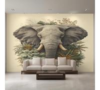 Generico Carta da Parati Elefante, 400X280cm, Carta da Parati Tessuto Non Tessuto Fauna Selvatica Africana Pianta, Camera da Letto Decorazioni Parete Soggiorno Decorazione Cucina Décor EL&D54