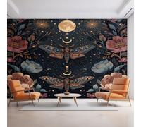Generico Carta da Parati Falena, 150X105cm, Carta da Parati Tessuto Non Tessuto Fiore Insetto Falena Corpi Celesti, Camera da Letto Decorazioni Parete Soggiorno Decorazione Cucina Décor EL&D56