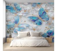 Generico Carta da Parati Farfalla Blu, 250X175cm, Carta da Parati Tessuto Non Tessuto Fiori Diamante Farfalla, Camera da Letto Decorazioni Parete Soggiorno Decorazione Cucina Décor EL&D62