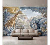 Generico Carta da Parati Fauna Selvatica, 500X350cm, Carta da Parati Tessuto Non Tessuto Giraffa Africana Elefante, Camera da Letto Decorazioni Parete Soggiorno Decorazione Cucina Décor EL&D47