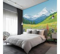 Generico Carta da Parati Fiori Selvatici, Carta Parati Montagna Innevata Pittura per Camera da Letto Decorazioni Parete, Fotomurale Effetto Decorativi Wallpaper, 366 x 254 cm D&O11