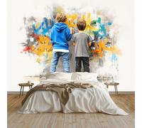 Generico Carta Da Parati Fotografica 3d Effetto Graffiti Street Art Ragazzo Moderna Design 200x140 cm Carta per Pareti Soggiorno Camera Da Letto Sala Fotomurali Non Tessuto, Bianco