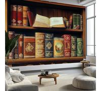 Generico Carta Da Parati Fotografica 3d Effetto Libri Di Storia Moderna Design 350x256 cm Carta per Pareti Soggiorno Camera Da Letto Sala Fotomurali Non Tessuto, Marrone