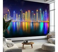 Generico Carta Da Parati Fotografica 3d Effetto Vista Notturna Della Città Di Dubai Marina Moderna Design 400x280 cm Carta per Pareti Soggiorno Camera Da Letto Sala Fotomurali Non Tessuto, Colorato