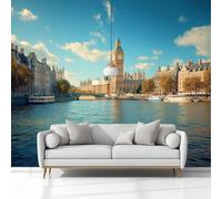 Generico Carta da Parati Fotografica Città Londra Big Ben Blu Moderna Design Carta per Pareti Soggiorno Camera Da Letto Sala, Fotomurali 250x175 cm Grande Decorazione della Parete