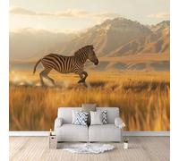 Generico Carta da parati fotografica in tessuto non tessuto 250×175 cm Zebra per Soggiorno Camera Ristorante Camera dei Bambini e Decorazione da Parete Paesaggio Di Prateria Zebra