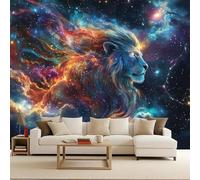 Generico Carta da Parati Fotografica Leone Cielo Stellato Animali Effetto 3D Murales Moderna Non Tessuto Opaco Fotomurale Per Camera da Letto Soggiorno Ufficio Decorazione Poster Domestica 150x105 cm