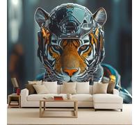 Generico Carta da Parati Fotografica Stile Meccanico Animale Tigre Effetto 3D Murales Moderna Non Tessuto Opaco Fotomurale Per Camera da Letto Soggiorno Ufficio Decorazione Poster Domestica 100x70 cm