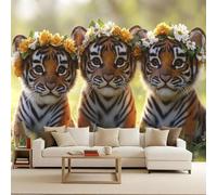 Generico Carta Da Parati Fotografica Tigre 3D Effetto Tre Tigri Moderna Design Carta per Pareti Soggiorno Camera Da Letto Sala Fotomurali In Tessuto Non Tessuto TNT (300x210 cm) - Animali