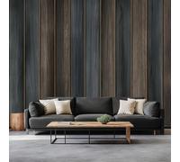 Generico Carta Da Parati Fotomurale Minimalismo Realistico Moderno Venatura Del Legno, Carta da Parati Panoramica Decorativa Grigio Scuro - per Soggiorno Corridoio Ufficio 300 x 210 cm (L x A)