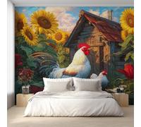 Generico Carta da Parati Gallo, 366X250cm, Carta da Parati Tessuto Non Tessuto Girasole Pollo Fattoria, Camera da Letto Decorazioni Parete Soggiorno Decorazione Cucina Décor EL&D51