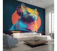 Generico Carta da Parati Gatto Dj, Fotomurale Graffiti Musica per Camera da Letto Decorazioni Parete, Carta Parati Effetto Decorativi Wallpaper, 250 x 175 cm D&O126