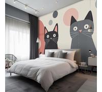 Generico Carta da Parati Gatto Metà Secolo, Carta Parati Astratto Boho Moderna per Camera da Letto Decorazioni Parete, Fotomurale Effetto Decorativi Wallpaper, 366 x 254 cm D&O11