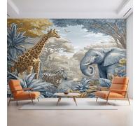 Generico Carta da Parati Giungla Tropicale, Fotomurale Elefante Africano Giraffa per Camera da Letto Decorazioni Parete, Carta Parati Effetto Decorativi Wallpaper, 396 x 280 cm D&O64