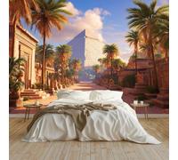 Generico Carta da Parati in Tessuto Non Tessuto Paesaggio Luce Del Sole Piramidi Alberi Strade Verde Scuro 300 x 210 cm - Fotomurale Decorazione Pareti per Soggiorno e Camera da Letto