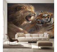 Generico Carta da Parati Leone e Tigre, 400X280cm, Carta da Parati Tessuto Non Tessuto Animale Selvatico Moderno, Camera da Letto Decorazioni Parete Soggiorno Decorazione Cucina Décor EL&D76