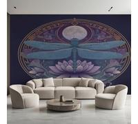 Generico Carta da Parati Libellula, 400X280cm, Carta da Parati Tessuto Non Tessuto Loto Luna Piena Insetto, Camera da Letto Decorazioni Parete Soggiorno Decorazione Cucina Décor EL&D61