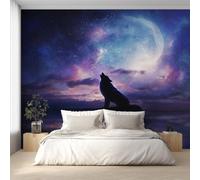 Generico Carta da Parati Lupo, 230X180cm, Carta da Parati Tessuto Non Tessuto Cielo Notturno Luna Ululato del Lupo, Camera da Letto Decorazioni Parete Soggiorno Decorazione Cucina Décor EL&D51