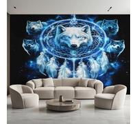 Generico Carta da Parati Lupo, 300X210cm, Carta da Parati Tessuto Non Tessuto Piume Fantasy Cacciatore di Sogni, Camera da Letto Decorazioni Parete Soggiorno Decorazione Cucina Décor EL&D-41