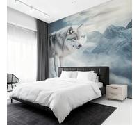 Generico Carta da Parati Lupo delle Nevi, Fotomurale Montagna Innevata per Camera da Letto Decorazioni Parete, Carta Parati Effetto Decorativi Wallpaper, 350 x 256 cm D&O199