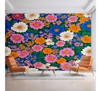Generico Carta da Parati Margherita Retrò, 366X250cm, Carta da Parati Tessuto Non Tessuto Acquerello Floreale, Camera da Letto Decorazioni Parete Soggiorno Decorazione Cucina Décor D36