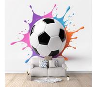 Generico Carta Da Parati Moderna 3D Graffiti Sul Calcio, Carta Da Parati Fotografica Pallone Da Calcio Blu Neon Vibrante 450X315cm Per Cameretta Bambini Copre Le