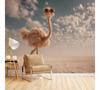 Generico Carta Da Parati Moderna Commedia Struzzo, Carta Parati Animale Divertente 300X256cm Testata Letto Senza Bolle E Senza Rughe Adatto A Camere Da Letto E Camerette Allineamento Preciso