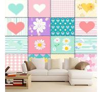 Generico Carta da Parati Moderna Puzzle margherita cuore strisce 300x210 cm 3D Poster Gigante Carta da Parati, Tessuto Non Tessuto Fotomurale per Camera Letto, Soggiorno, Corridoio