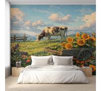 Generico Carta da Parati Mucca da Latte, 150X105cm, Carta da Parati Tessuto Non Tessuto Girasole Mucca Campo, Camera da Letto Decorazioni Parete Soggiorno Decorazione Cucina Décor EL&D52