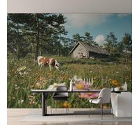 Generico Carta da Parati Mucca in Una Scena Pastorale per Camera da Letto, Fotomurali Paesaggio Rustico, 200 x 140 cm Carta Parati Tessuto non Tessuto, Soggiorno Decorazioni Parete K-MZ&1