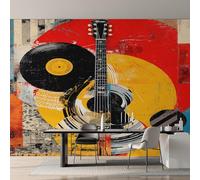 Generico Carta da Parati Musica Graffiti, Fotomurale Chitarra Elettrica per Camera da Letto Decorazioni Parete, Carta Parati Effetto Decorativi Wallpaper, 100 x 70 cm D&O185