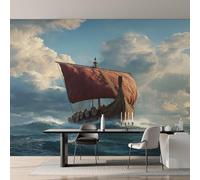 Generico Carta da Parati Nave Vichinga Camera da Letto 200 x 140 cm, Carta da Parati Tessuto Non Tessuto Paesaggio Nave Pirata per Soggiorno Ufficio Decorazione Parete Y&W18