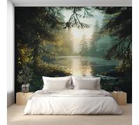 Generico Carta da Parati Paesaggio Forestale, 260X175cm, Carta da Parati Tessuto Non Tessuto Pino Lago Luce Solare, Camera da Letto Decorazioni Parete Soggiorno Decorazione Cucina Décor EL&D57
