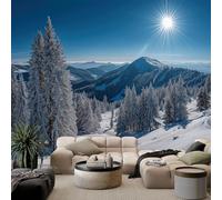 Generico Carta da Parati Panoramica 300 x 210 cm (L x A), Blu Murales in Tessuto Non Tessuto - Realistico Alba Montagne Inverno Fotomurale da Muro per Soggiorno Corridoio Ufficio