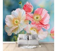 Generico Carta da Parati Panoramica Acquerello Botanico Fiori Foglie Elegante Blu Navy 400 x 280 cm, Fotomurale Moderno in TNT per Soggiorno e Camera da Letto, Decorazione Parete Premium