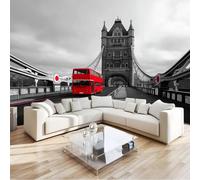 Generico Carta da Parati Panoramica Autobus Rosso, Fotomurali Tessuto Non Tessuto Tower Bridge Londra - Poster da Parete Grande 400 x 280 cm per Soggiorno Camera Decorazione da Parete