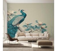 Generico Carta da Parati Pavone, 366X250cm, Carta da Parati Tessuto Non Tessuto Uccello Cinese Magnolia, Camera da Letto Decorazioni Parete Soggiorno Decorazione Cucina Décor EL&D76