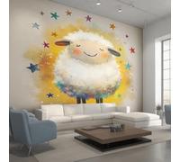 Generico Carta da Parati Pecora Carina Camera da Letto 500 x 350 cm, Carta da Parati Tessuto Non Tessuto Animale dei Cartoni Animati Bambini per Soggiorno Ufficio Decorazione Parete Y&W26