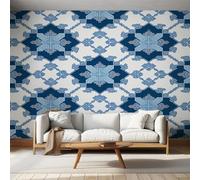 Generico Carta da Parati Piastrelle Blu, 400X280cm, Carta da Parati Tessuto Non Tessuto Marocco Geometric, Camera da Letto Decorazioni Parete Soggiorno Decorazione Cucina Décor D4