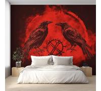 Generico Carta da Parati Runa Vichinga Corvo, 400X280cm, Carta da Parati Tessuto Non Tessuto Corvo Nero e Rosso, Camera da Letto Decorazioni Parete Soggiorno Decorazione Cucina Décor D31