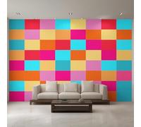 Generico Carta da Parati Scozzese Mosaico, 500X350cm, Carta da Parati Tessuto Non Tessuto Rosa Verde Arancione Griglia, Camera da Letto Decorazioni Parete Soggiorno Decorazione Cucina Décor EL&D58