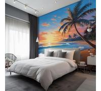 Generico Carta da Parati Spiaggia Tramonto, Carta Parati Palma Tropicale Hawaii per Camera da Letto Decorazioni Parete, Fotomurale Effetto Decorativi Wallpaper, 366 x 254 cm D&O10
